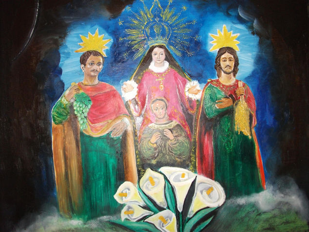 SANTOS MARTIRES/VIRGEN ESPERANZA Oil Panel Landscaping