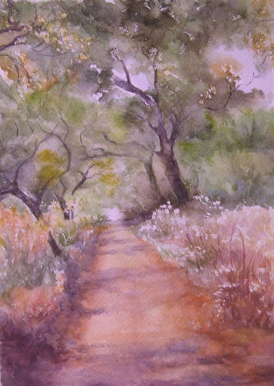 Camino bosque Acuarela Papel Paisaje