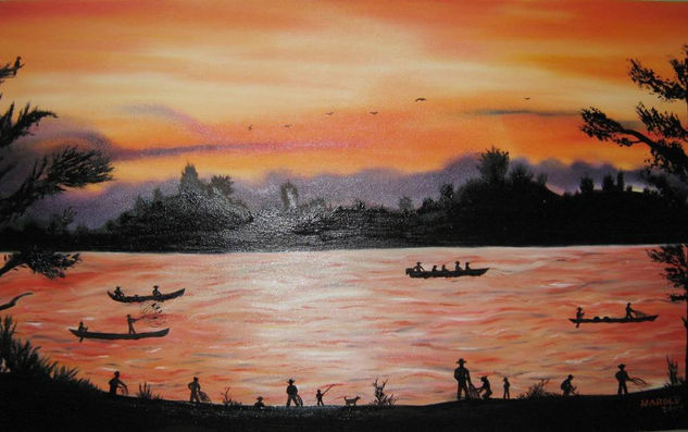 Atardecer en el Orinoco Oil Canvas Landscaping