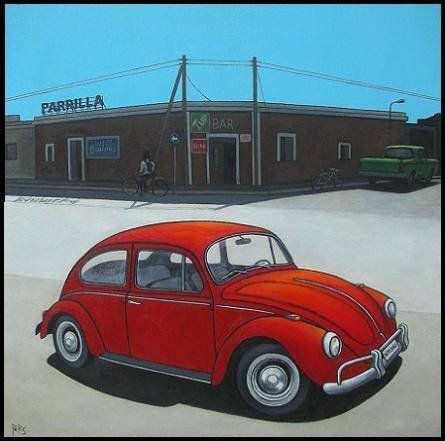 VW. Beatle Red. Oil Canvas Others