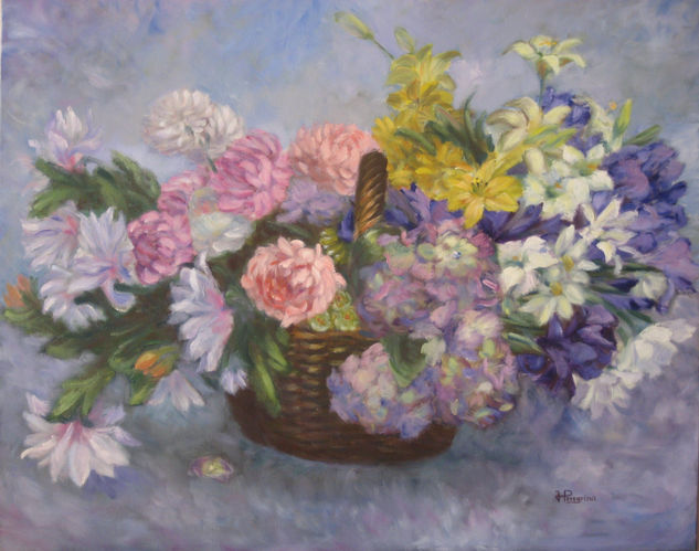 cesta con flores Oil Canvas Floral Painting