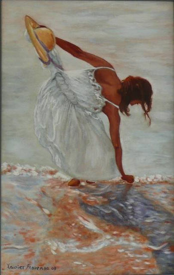 noia a la platja Oil Canvas Figure Painting