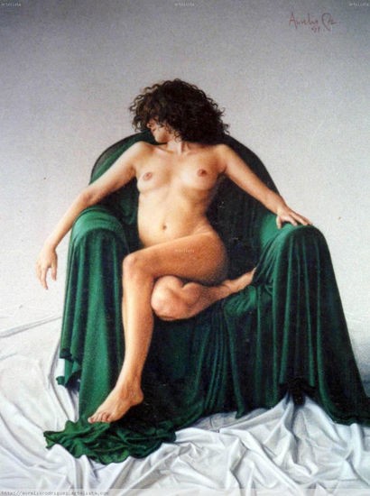 El sillón verde II Pastel Papel Desnudos