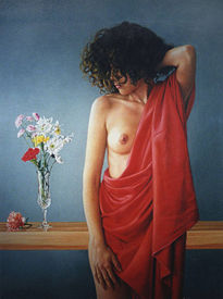 Desnudo, copa y flores