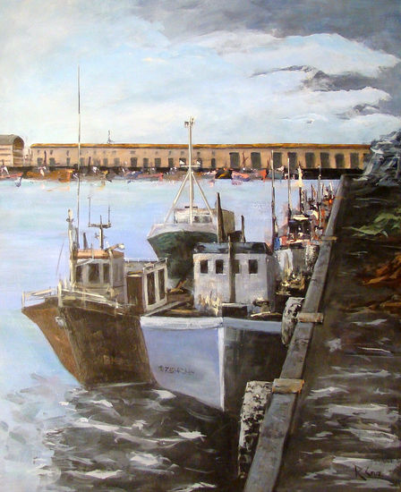 Barrio Pesquero Oil Canvas Marine Painting