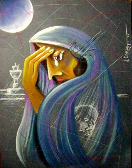 LLORONA Pastel Paper Figure Painting