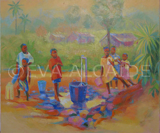 A LA ESPERA DEL AGUA (EVA ALCAIDE) Oil Canvas Figure Painting