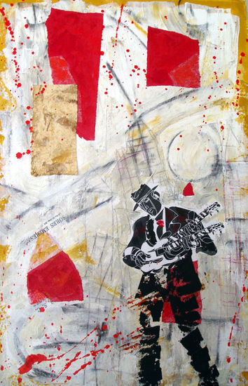 Guitarrista y Collage Oil Canvas Figure Painting