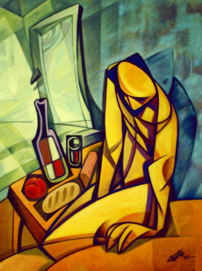 Desazonado junto al vino y los víveres Oil Canvas Figure Painting