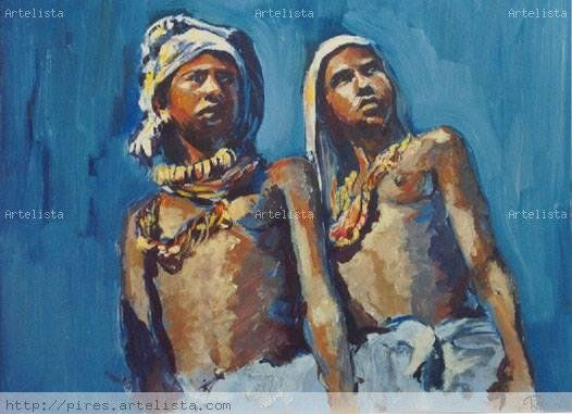 Hermanas Oil Panel Figure Painting