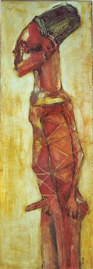 Estatuilla Mangbetu Oil Panel Figure Painting