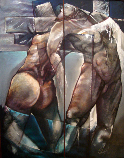 Pareja Atavica Mixed media Canvas Nude Paintings