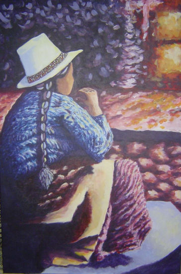 Cholita esperando Acrylic Canvas Others