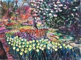 "Tulipanes en el jardín (II)" Oil Canvas Landscaping