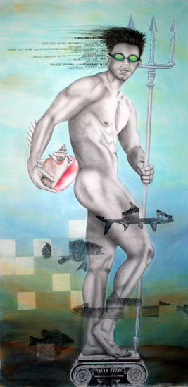 POSEIDON Media Mixta Lienzo Desnudos