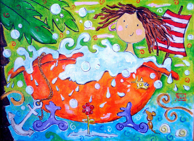 Pirate girl taking a bath Acrylic Canvas Others