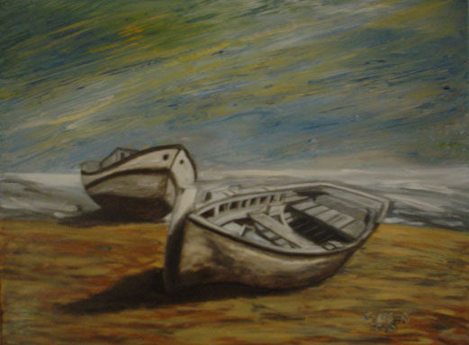 botes anclados Oil Canvas