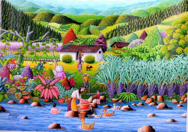 LAVANDO EN EL RIO Oil Canvas Landscaping