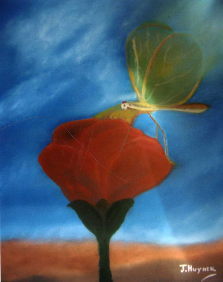 La rosa con su mariposa Oil Canvas Landscaping