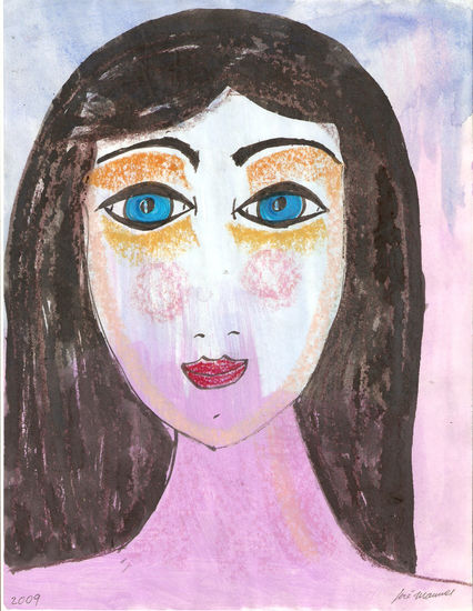 Ella azul Media Mixta Papel Retrato