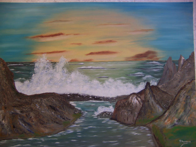 El anochecer y las olas Oil Canvas Landscaping