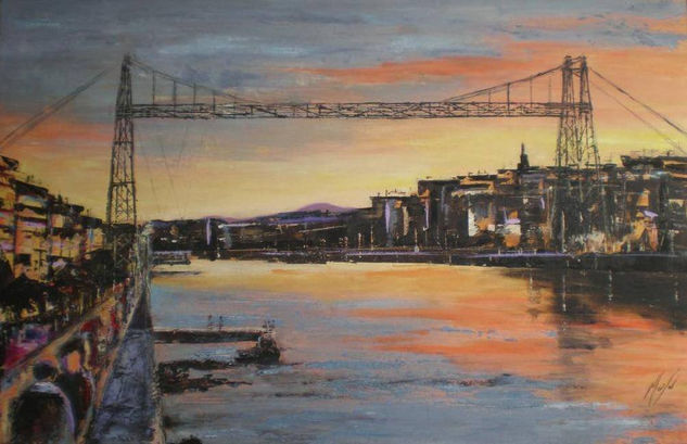 PUENTE COLGANTE DE PORTUGALETE Oil Panel Marine Painting