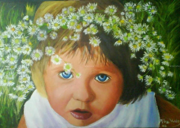 LA PRINCESA DE LAS MARGARITAS Oil Panel Portrait