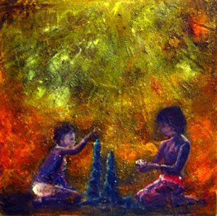 Niños Mixed media Canvas Figure Painting