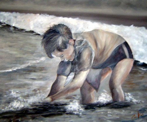 niño en la arena Óleo Tabla Paisaje