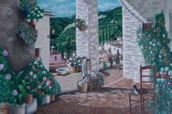 Zaguán florido Oil Canvas Landscaping