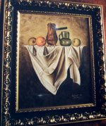 Bodegón de frutas, jarra y paño Oil Canvas Still Life Paintings