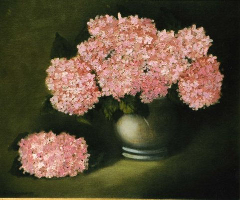 HORTENSIAS Oil Panel Floral Painting