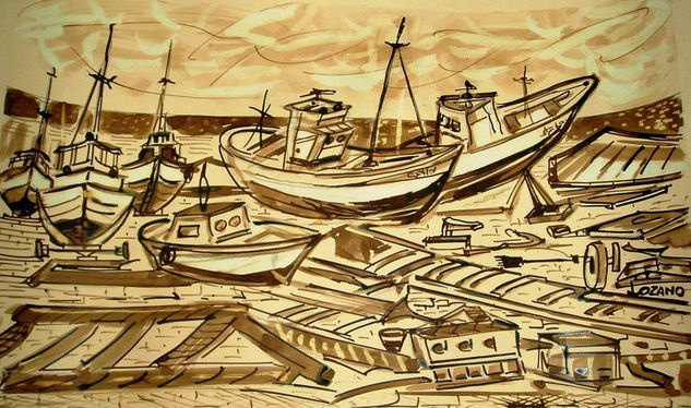 Barcos en astillero Others Card Marine Painting