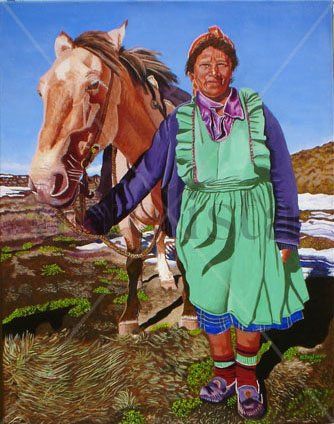 Mujer Mapuche II Acrílico Tela Paisaje