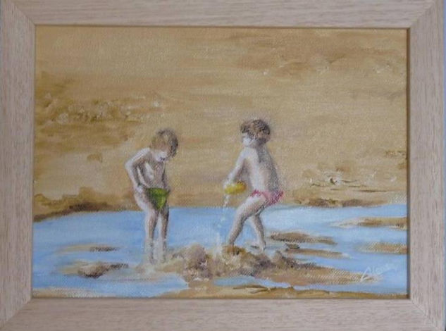 Jugando en la playa Oil Canvas Figure Painting