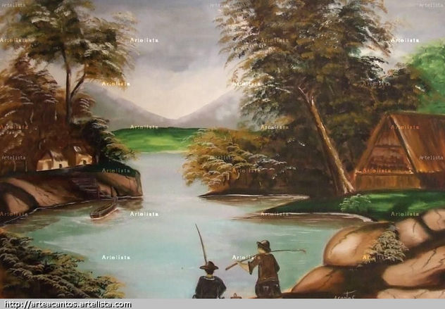 pescadores en el lago
