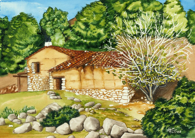 La casa de vicençs Acuarela Papel Paisaje