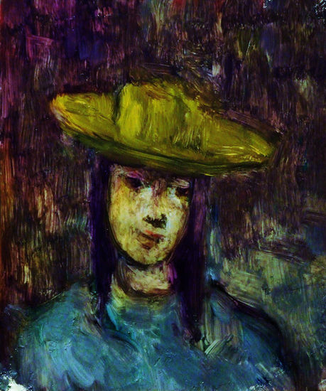 Nina conl sombrero Oil Panel Portrait