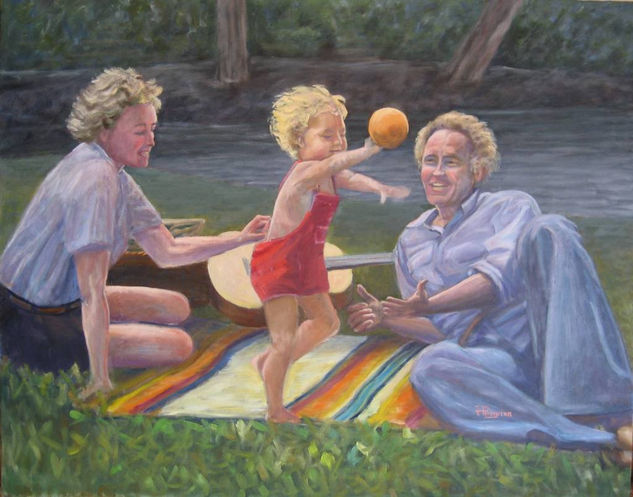 Matrimonio jugando con su hijo Oil Canvas Figure Painting