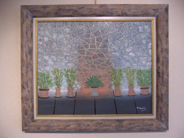 una pared con adoquines Oil Canvas Landscaping