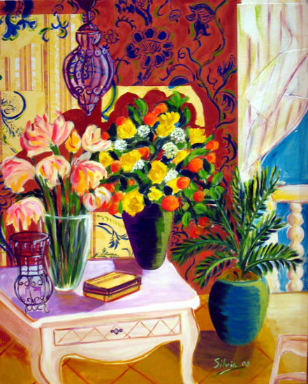 Interior con papel pintado Acrylic Canvas Still Life Paintings