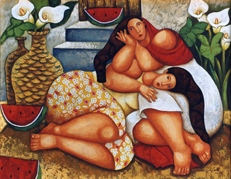 mujeres amorosas Óleo Lienzo Paisaje