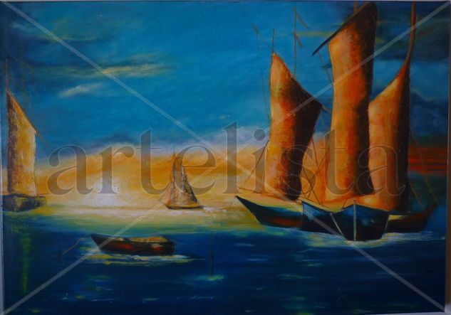 Resplandor en las velas Acrylic Canvas Marine Painting