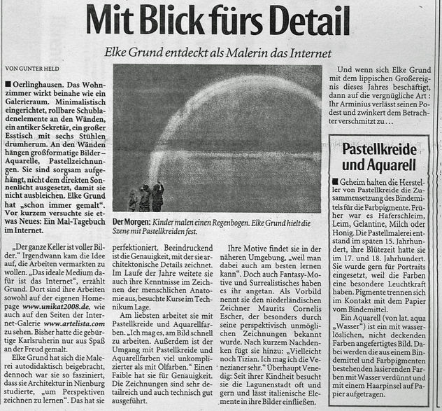 Elke Grund, unikat2008: biografía en aleman ( Neue Westfälische, Gunter Held, 29.5.2009): parte I