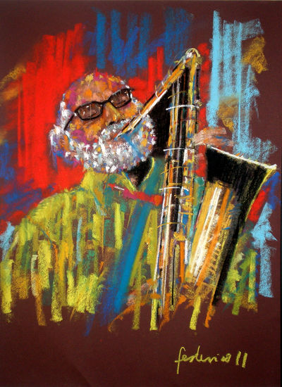 Saxofonista de jazz Pastel Papel Figura