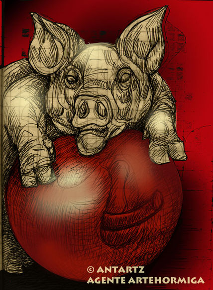 Cerdito y manzana