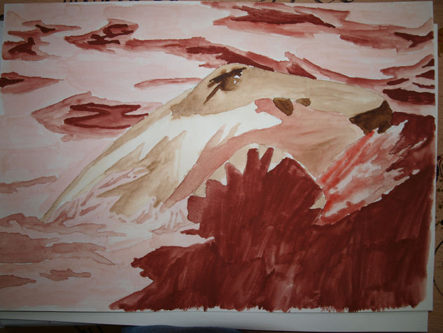 Tiburon Saliendo del Agua (Colores Calientes) Watercolour Paper Animals