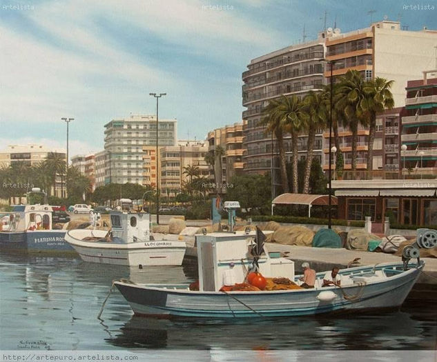 "Santa Pola. Pescadores" Óleo Lienzo Paisaje