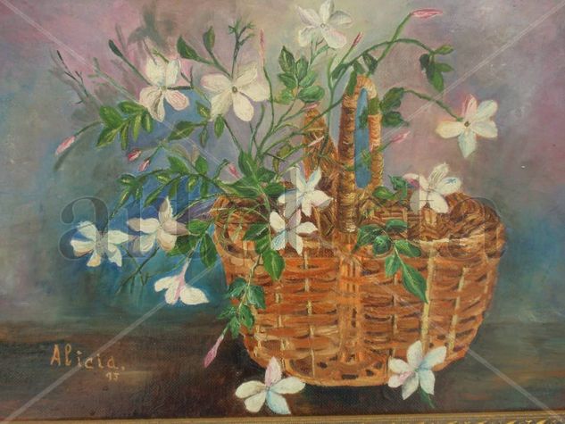 Cesta de Jázmines Óleo Lienzo Floral