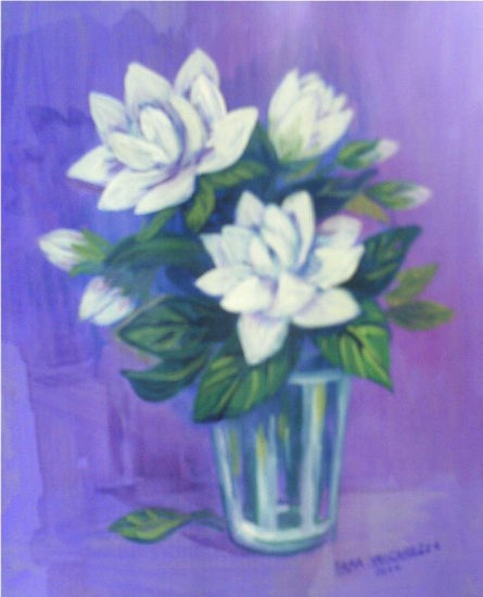 jazmines blancos Acrylic Card Floral Painting